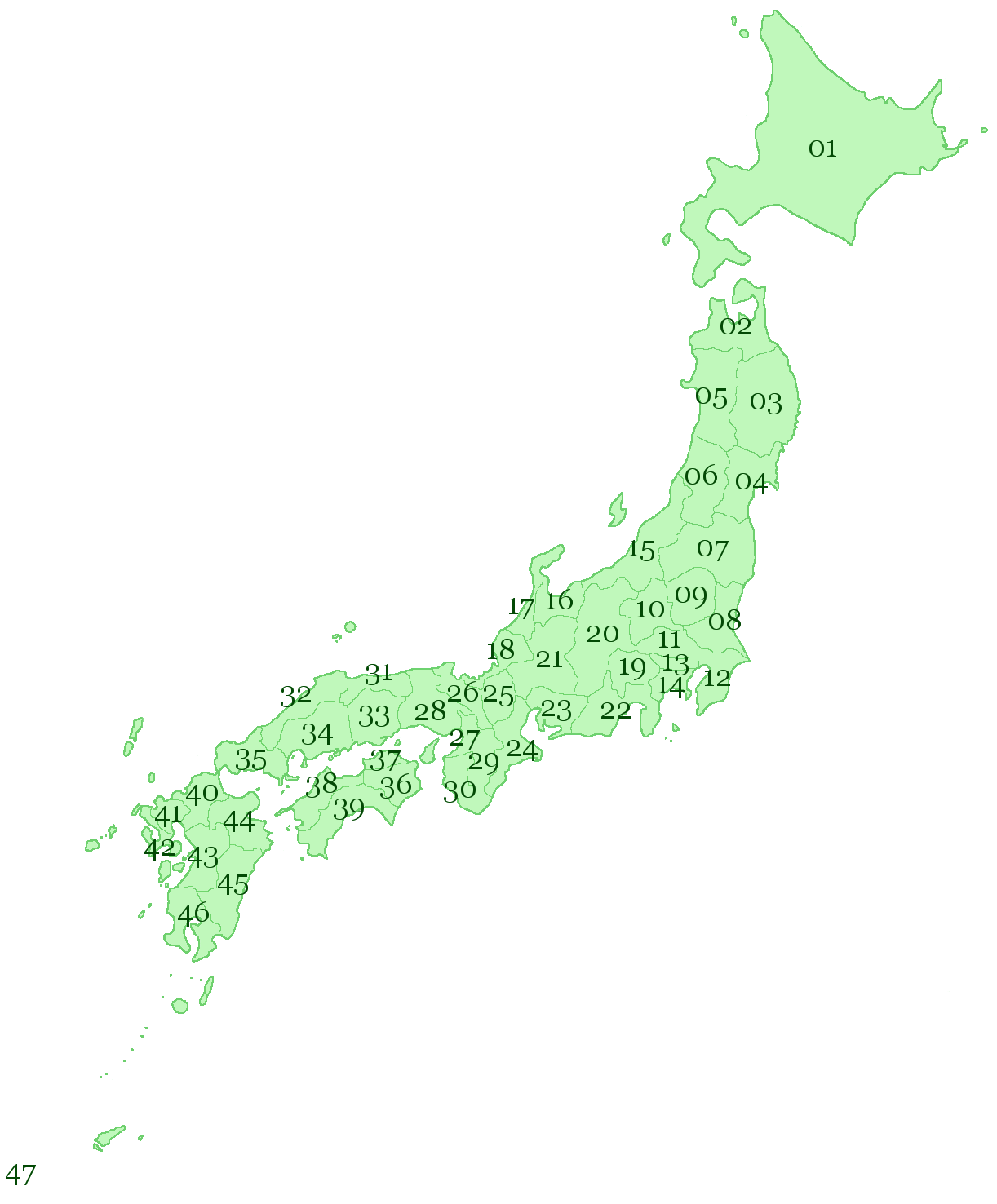 日本地図（都道府県コード）
