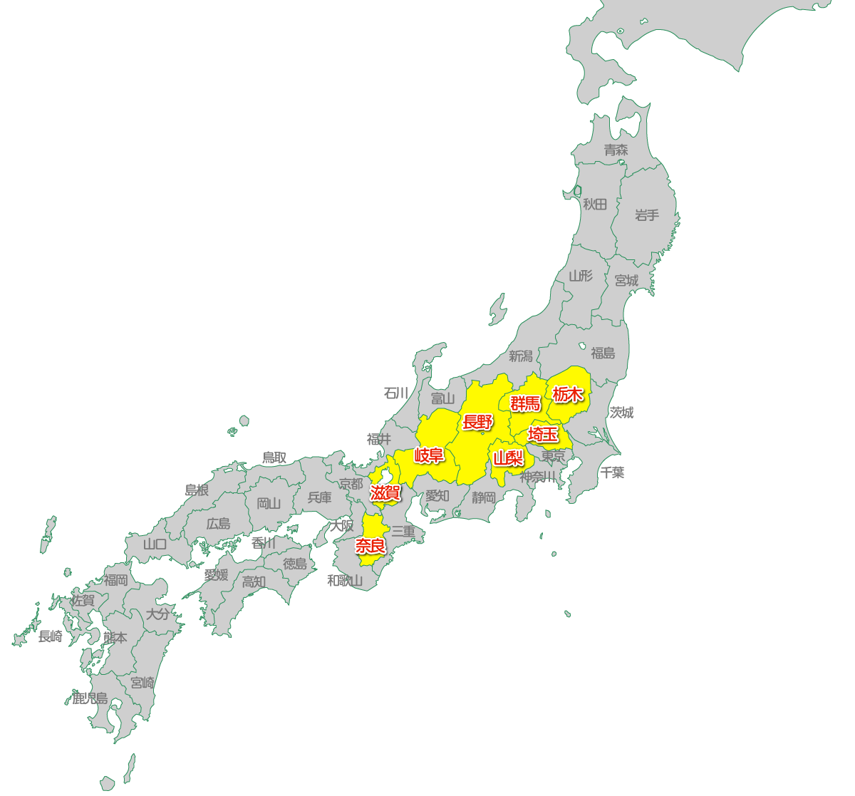 海なし県の日本地図